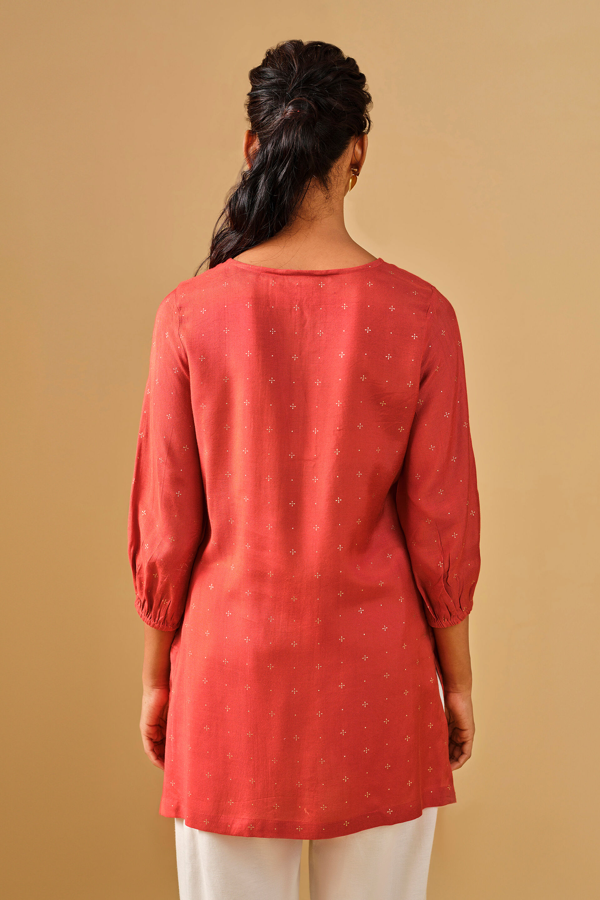 Embroidered Viscose Rust Tunic, Rust, image 7